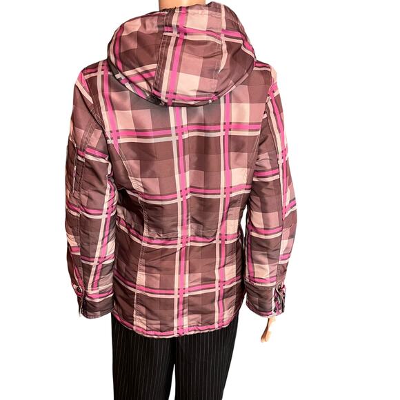 Zero Xposure Vintage Quilted Hooded Pink Plaid Jacket S Zip Pockets Ski Resort - Picture 3 of 7